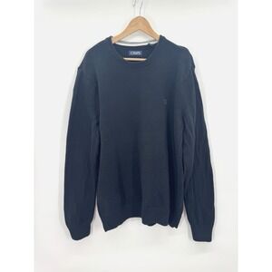 Chaps Men XL Crew Neck Sweater Black Chunky Knit Cotton Retro Fisherman Preppy